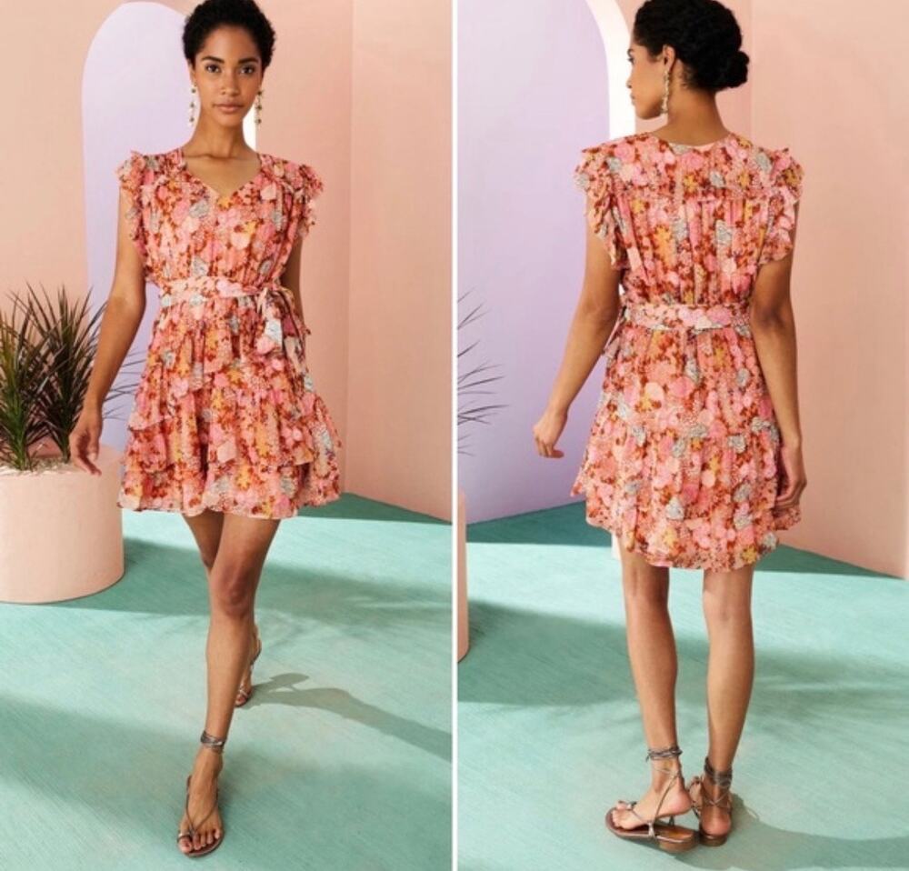 Marie Oliver Thea Dress Women Medium‎ Pink Excellent Silk Blend Floral Mini